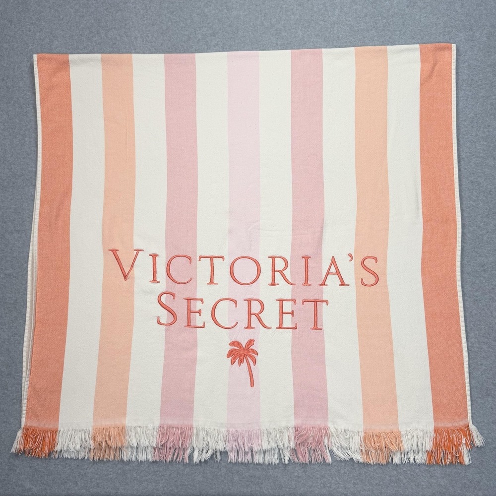 Victoria's Secret Multicolor Striped Beach‎ Towel 60 X 34 In Large Embroidered